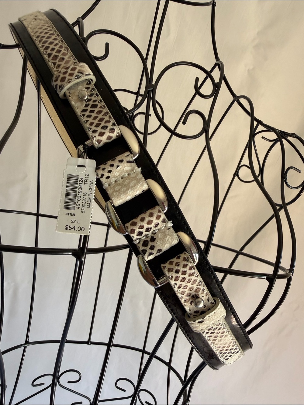 White House Black Market Black Belt with Silver Snakeskin Accents
